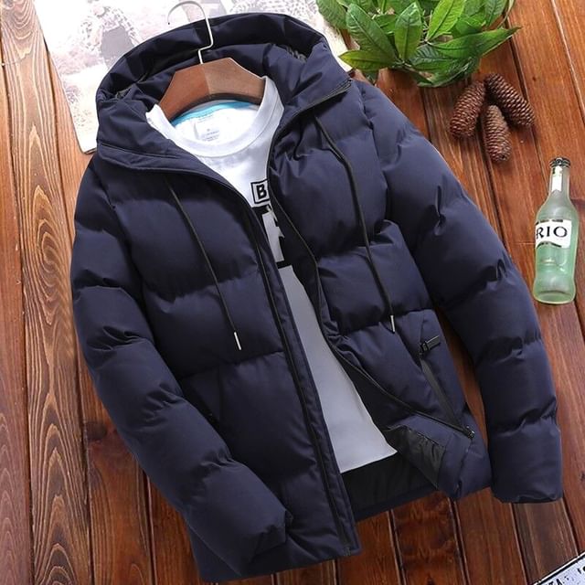 FORSETI-Hooded Plain Zip-Up Puffer Jacket