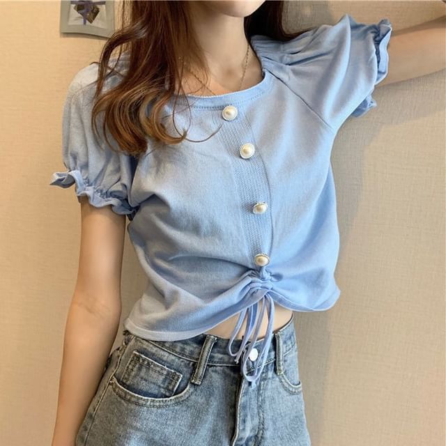 Sisyphi-Short-Sleeve Beaded Crop Top