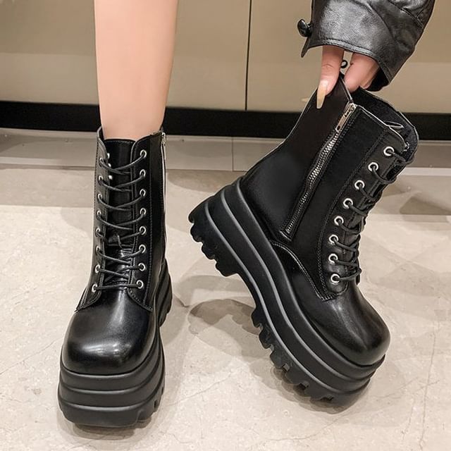 Asterisk-Lace-Up Platform Short Boots