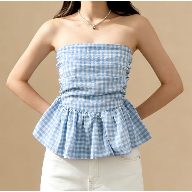 Striped Chambray Bow Hem Tube Top
