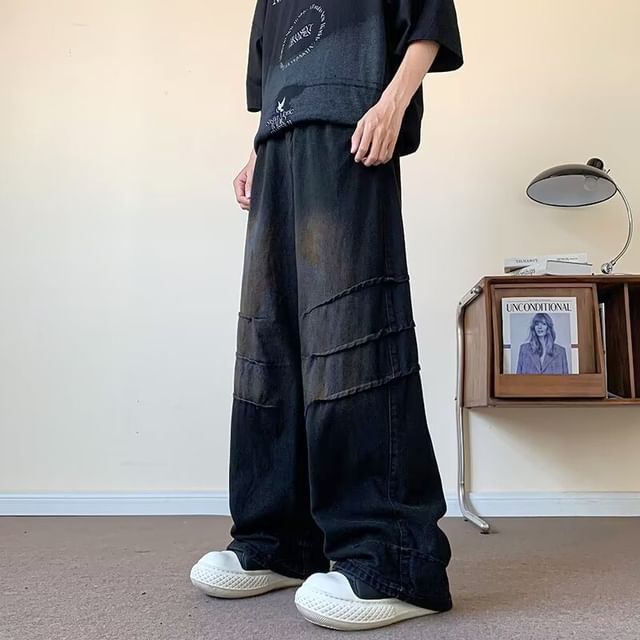 farrahces-Mid Rise Washed Wide Leg Jeans