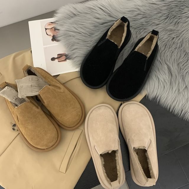 girlbaous Fleece-Lined Faux Suede Slip Ons YesStyle