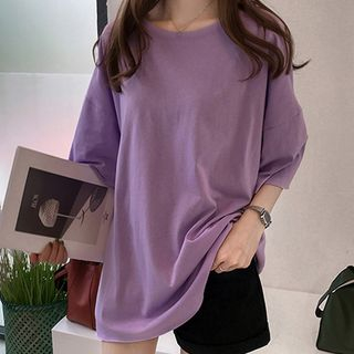 CRIBI-Elbow-Sleeve Plain T-Shirt