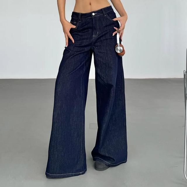 Litoya-Low Rise Plain Wide Leg Jeans