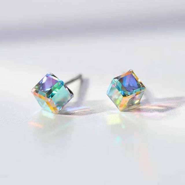 Parskletie-925 Sterling Silver Crystal Square Stud Earring