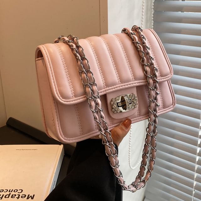 Mulgam-Faux Leather Quilted Chained Shoulder Bag