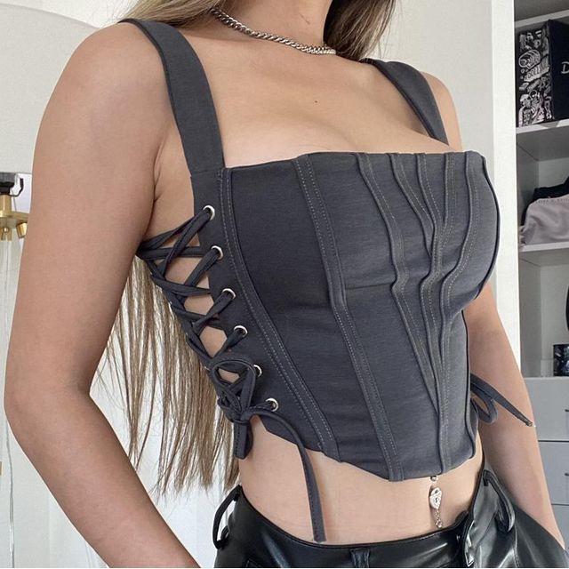 トップス corset XS Vintage Vibes Strapless Lace-Up Denim Corset Top | Windsor