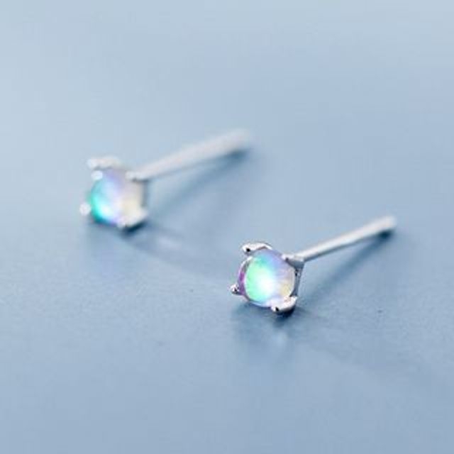 A-ROCH-925 Sterling Silver Moonstone Stud Earrings-One Size