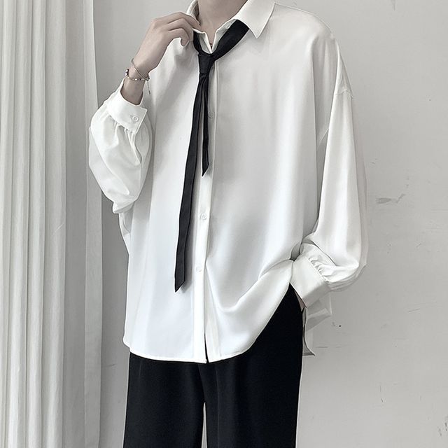 Lingaris-Long-Sleeve Plain Draped Shirt