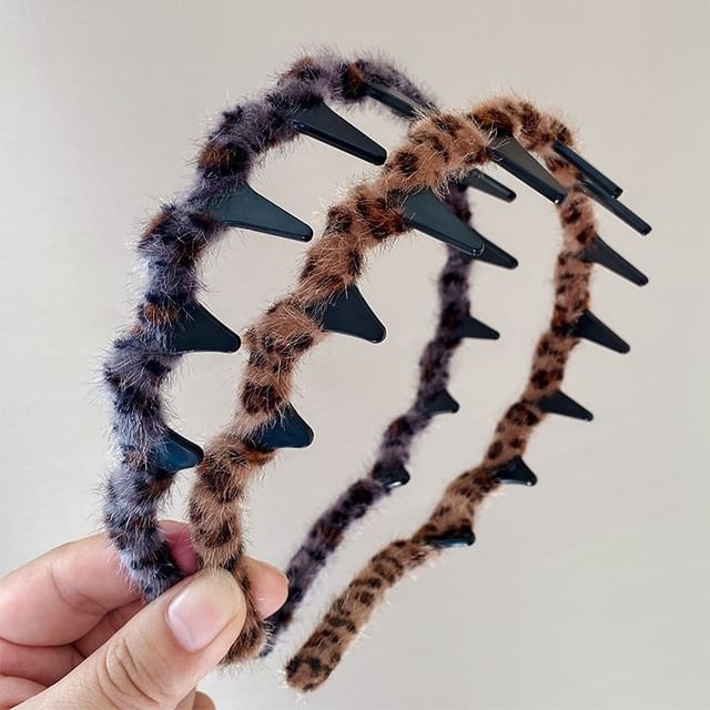 enthice-Leopard Print Chenille Headband
