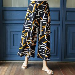Lemite - Band-Waist Geo Pattern Culottes Lemite - Band-Waist Geo Pattern Culottes