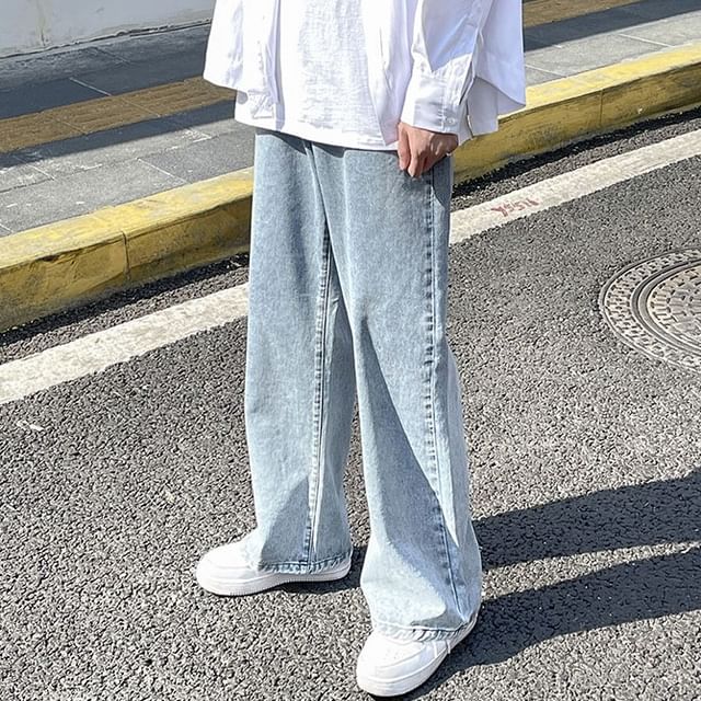 Macho-High Waist Washed Straight Leg Jeans