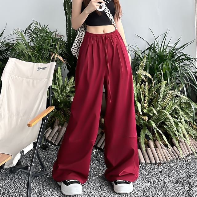 evanesce-Mid Waist Drawstring Wide Leg Cargo Pants