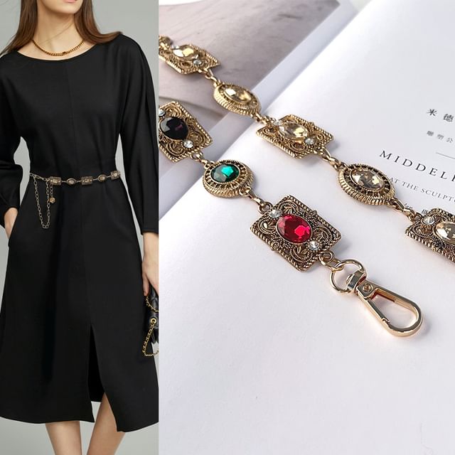 Rofuka-Rhinestone Alloy Waist Chain