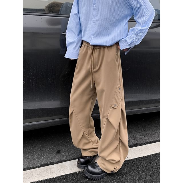 Plummie-Mid Rise Plain Wide Leg Cargo Pants