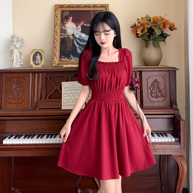 Hanji - Short-Sleeve Square-Neck A-Line Dress | YesStyle