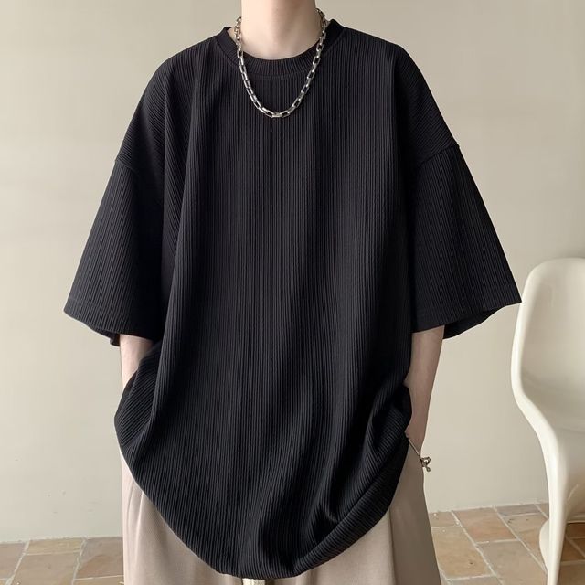 Nightbell-T-shirt oversized uni à col rond et manches mi-longues