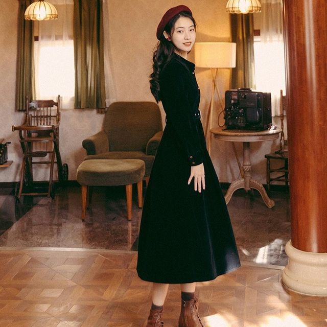 knee length dresses for ladies Buy Black Warm Cotton Corduroy Deep Neck Midi Wrap Dress Online at  SeamsFriendly