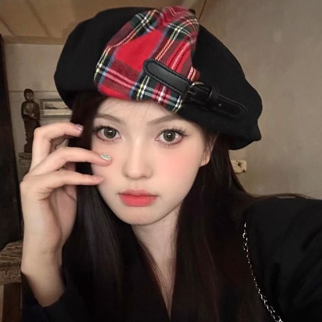 Raconteur-Plaid Panel Beret