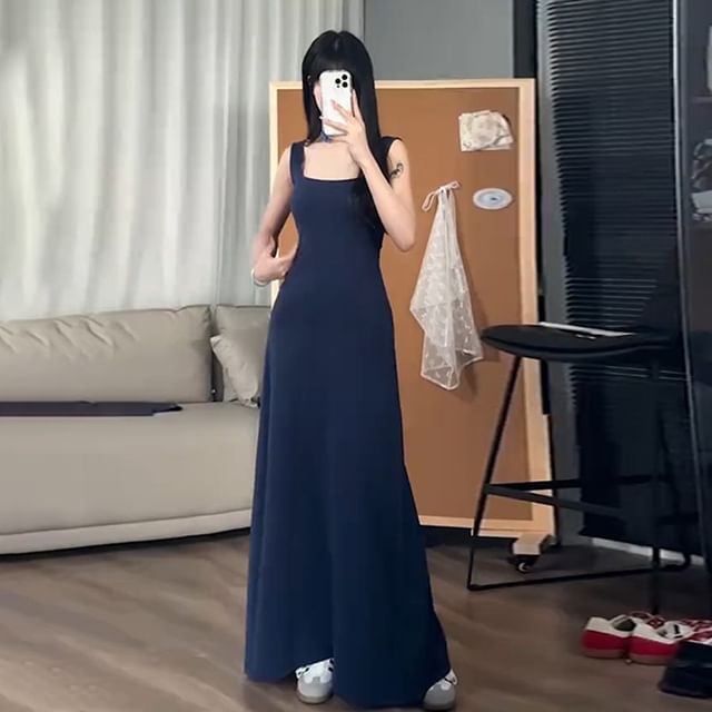 minaga - Sleeveless Plain Maxi A-Line Dress | YesStyle