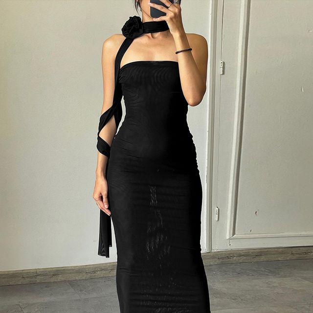 MOONGATE - Set: Plain Midi Bodycon Tube Dress + Scarf | YesStyle