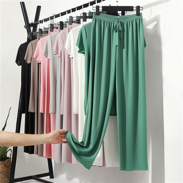 KUMI-Plain Short-Sleeve Pajama Set