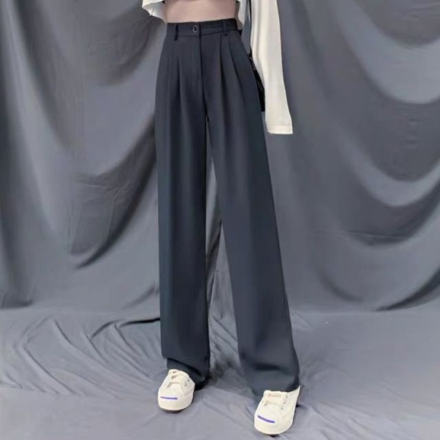 CRIBI-High Waist Plain Wide Leg Slacks