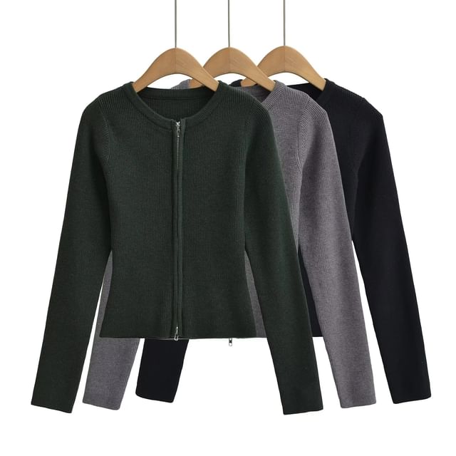 Asiris-Plain Zip-Up Cardigan