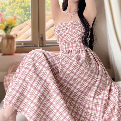 Strapless 2024 plaid dress