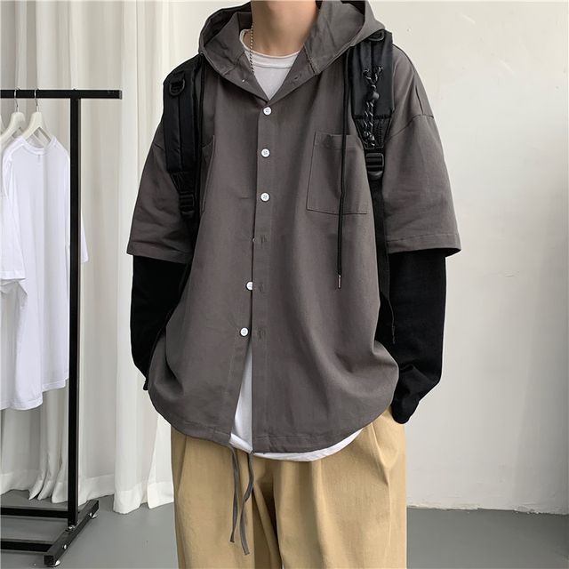 hooded button up jacket