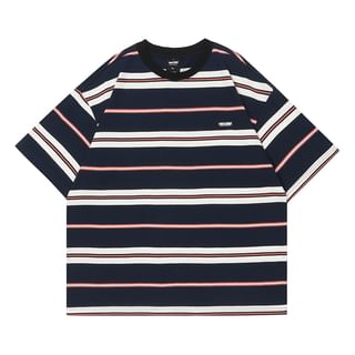 monkeira Short-Sleeve Round Neck Striped T-Shirt
