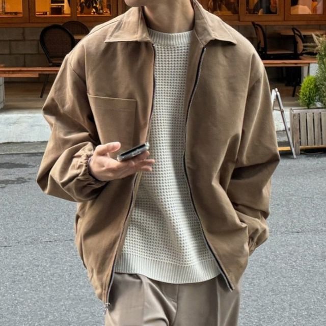Nightbell-Plain Zip Jacket