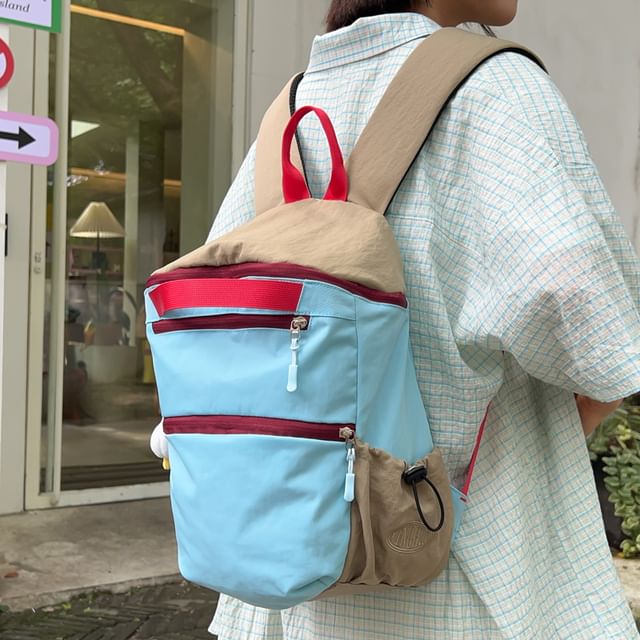 Basaran-Color Block Side Pocket Nylon Backpack