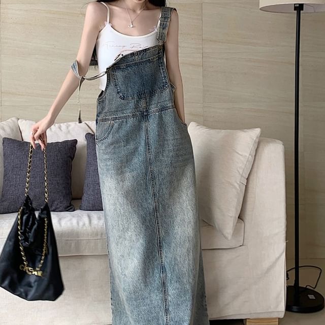 chinese dress ladies Plus Size Pinafore Dress 3X/4X Maxi Denim Overall Dress Boho Style Top –  MARTINELI2 main image 1