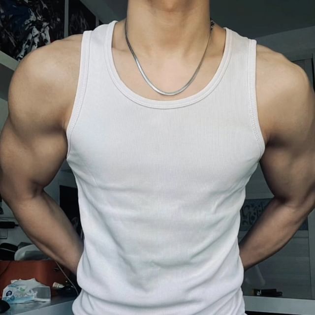 DragonRoad-U-Neck Plain Tank Top