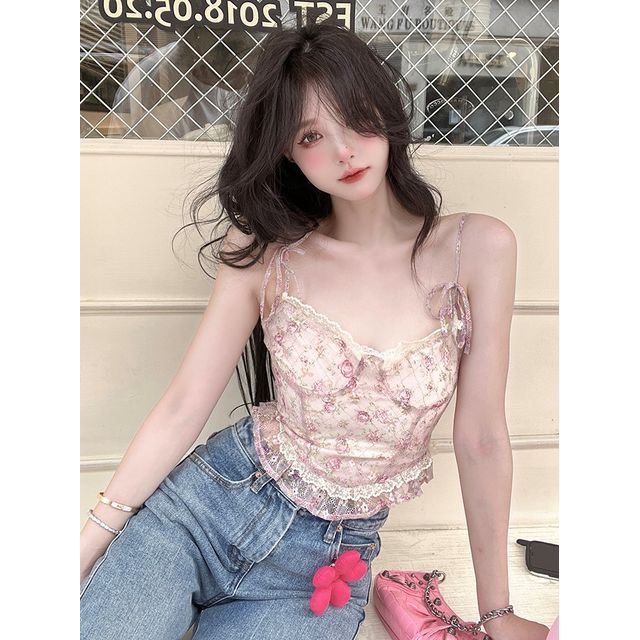 Kizmi LaceTrim FloralPrint Bustier Top YesStyle