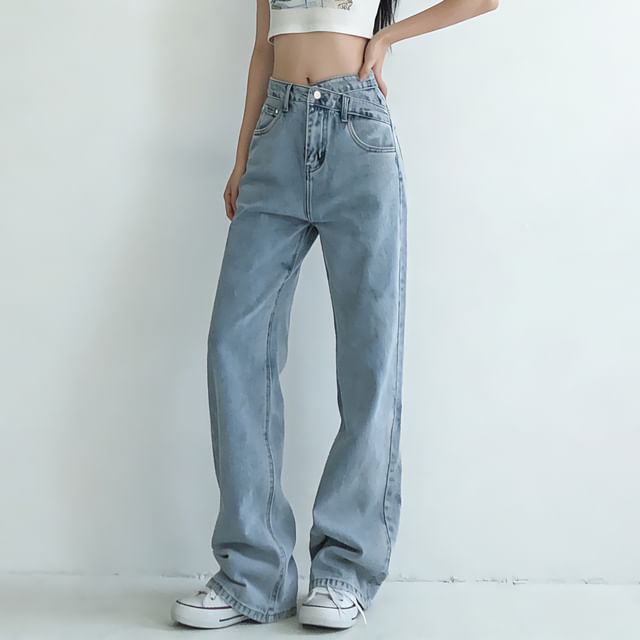 Denimot-Jean large délavé à taille haute