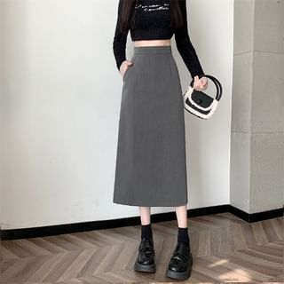 Juuri-High Waist Plain Midi A-Line Skirt