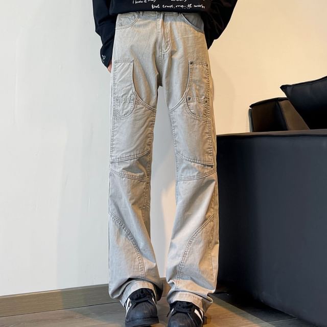 Hushgrain-Mid Rise Plain Straight Leg Cargo Pants