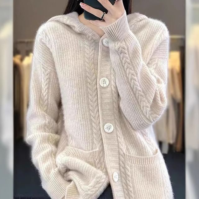 Cloud Nine-Plain Hood Cable Knit Cardigan