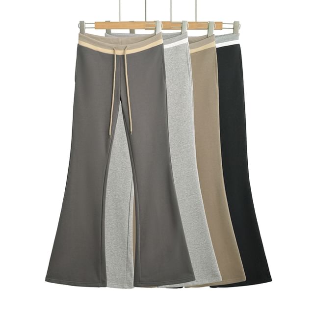 Ulark-Drawstring Waist Color Block Flared Pants