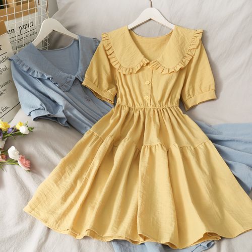 Lemongrass - Peter Pan-Collar Ruffled A-Line Dress in 8 Colors | YesStyle