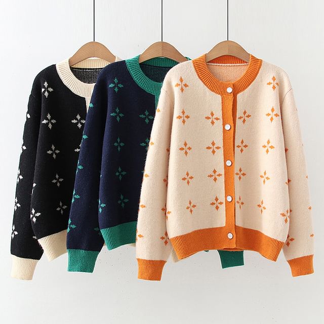 Mori Girls LongSleeve Crew Neck Crisscross Print Cardigan YesStyle