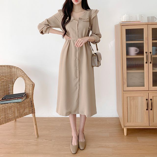 knee length dresses for ladies Belted Midi Shirtdress – Ashley Stewart