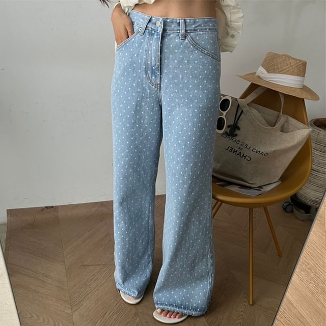 Alfie-Mid Rise Dotted Washed Flared Jeans
