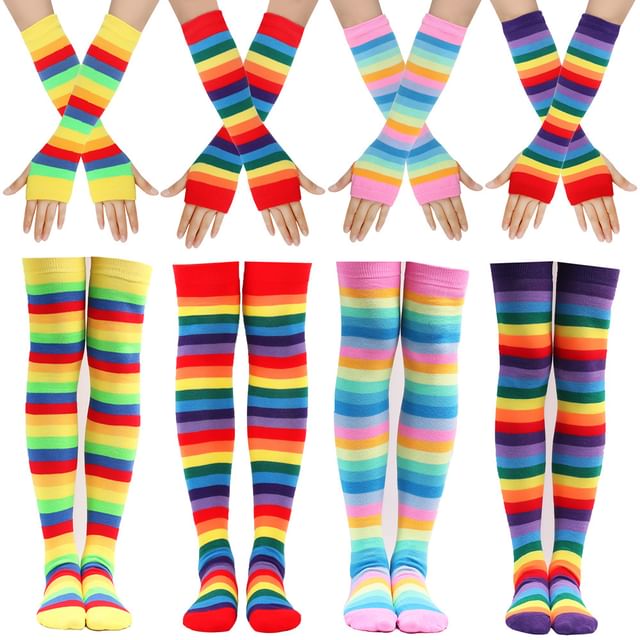 Kinoxslone-Rainbow Over-the-knee Socks Warmer Arm Sleeves Set