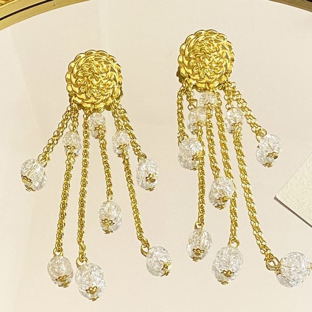 DREN-CZ Bead Fringed Statement Drop Earring Various Designs