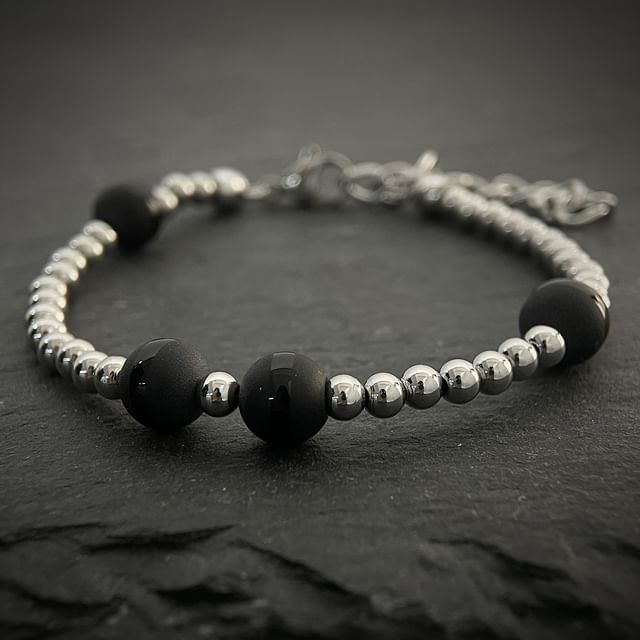 Black Degree-Bead Stainless Steel Bracelet