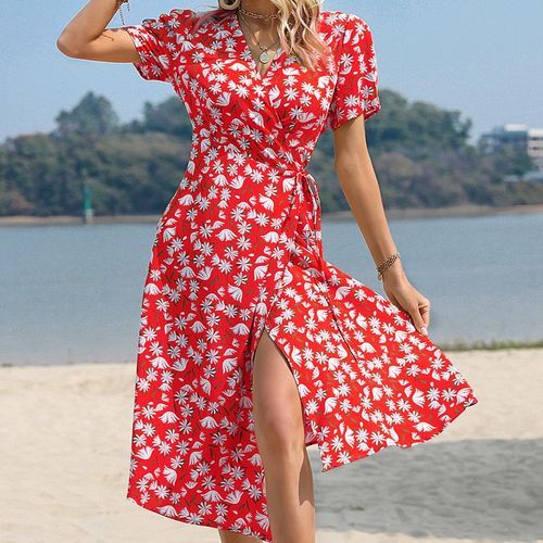 Midi wrap dress hot sale short sleeve