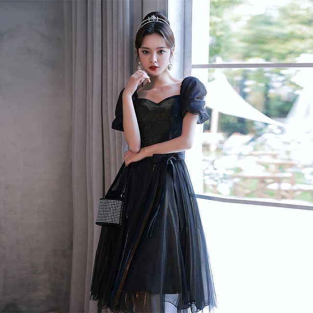Mackizin - Puff Sleeve Mesh A-Line Evening Gown / Cocktail Dress | YesStyle Mackizin - Puff Sleeve Mesh A-Line Evening Gown / Cocktail Dress | YesStyle